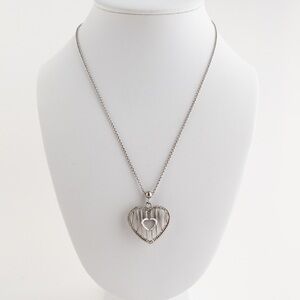 Vintage Sterling Silver Open Heart Cage Charm Pendant Necklace Rolo Chain 925